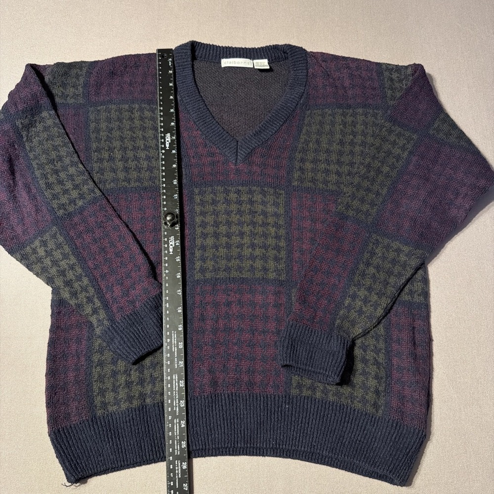 Claiborne Men's V-Neck Long Sleeve Sweater Houndstooth pattern Cotton Large - Picture 2 of 6